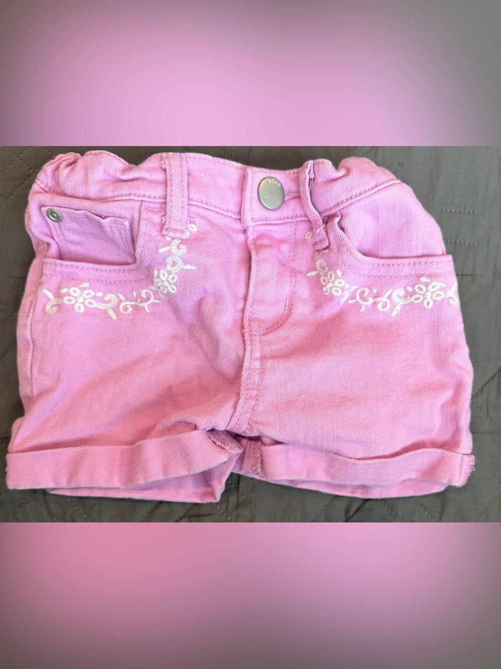 Girls Pink Embroidered Cotton Shorts
